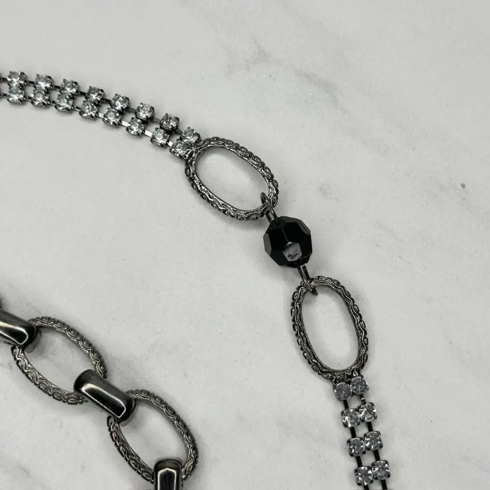 Womens Rhinestone Studded Black Beaded Chain Link Belt Large (L/XL) ✨